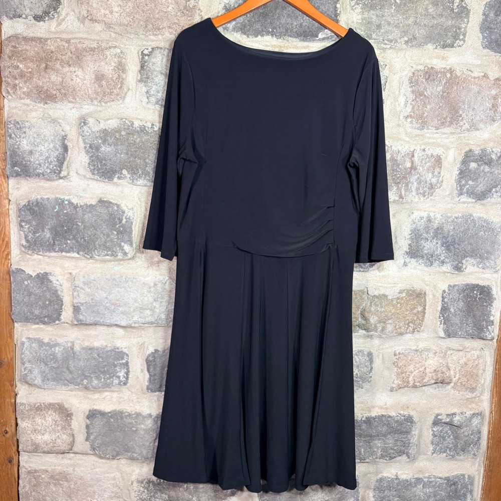 Rekucci Women's Black 3/4 Sleeve Ruched Pleated Fit Flare Dress Size 18 Party